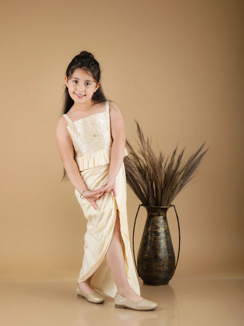Girl's Gold Draped Skirt With Crop Top